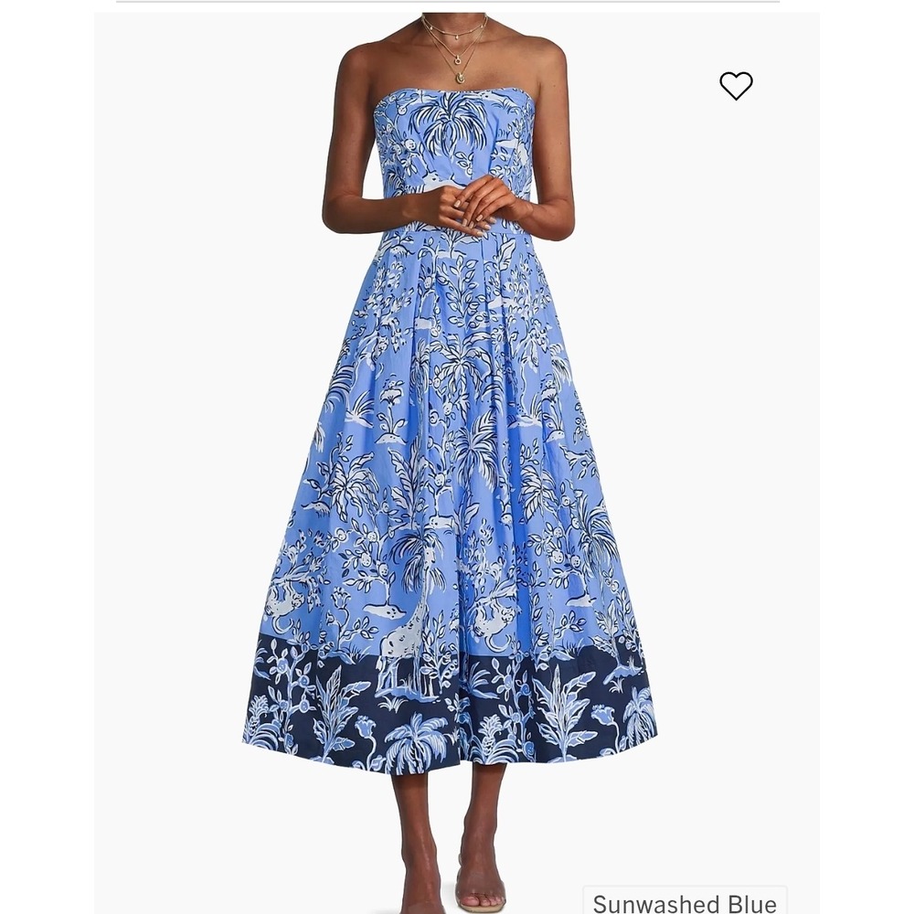 Lilly Pulitzer Kenni Midi Dress Sunwashed Blue Tall Tales Strapless Pockets 12 - Picture 2 of 11